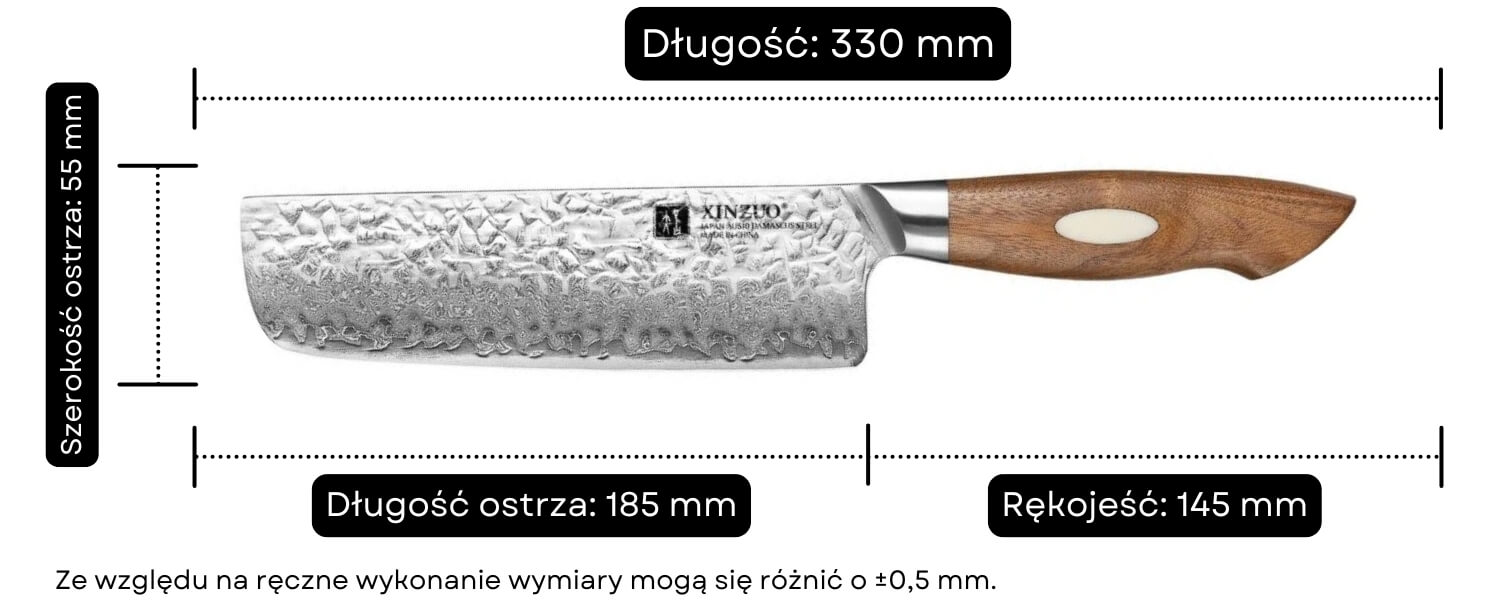Nóż Nakiri XinZuo Jiang B46W wymiary