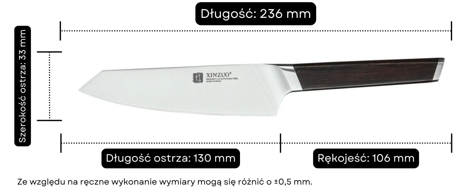 Nóż do warzyw i owoców XinZuo Rui B5 wymiary