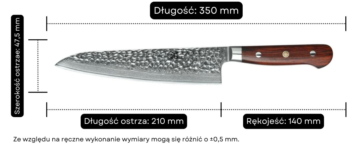Nóż szefa kuchni XinZuo Yun B9H wymiary