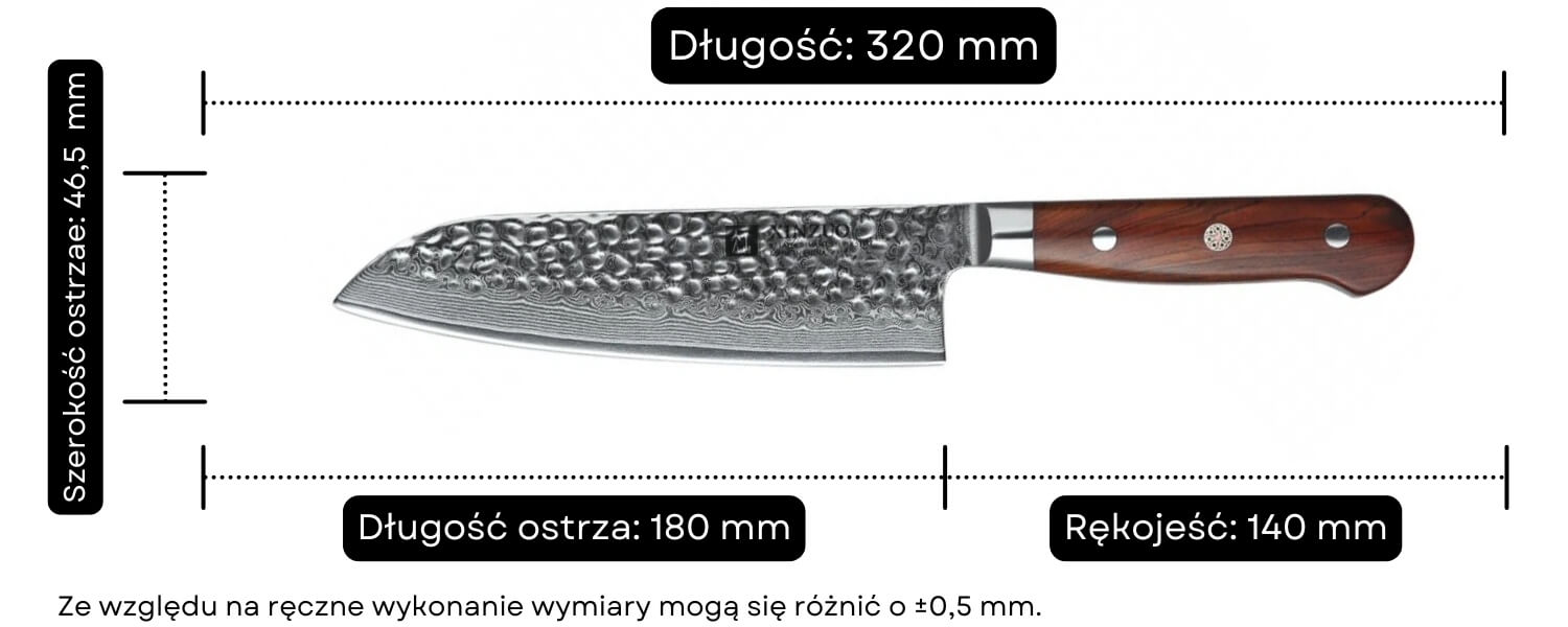 Nóż Santoku XinZuo Yun B9H wymiary