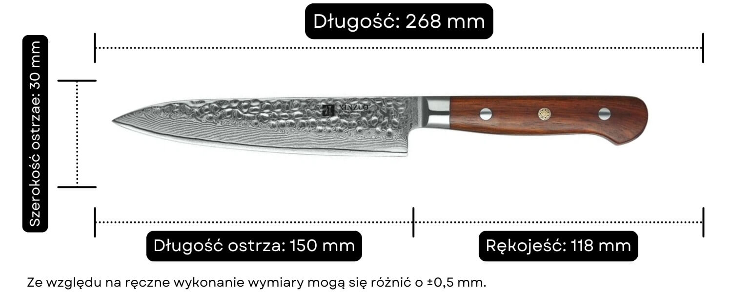 Nóż do warzyw i owoców XinZuo Yun B9H wymiary