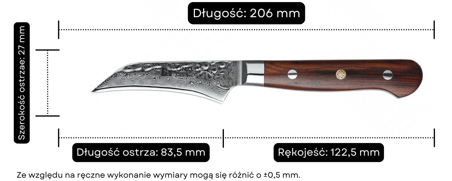 Nóż do obierania XinZuo Yun B9H wymiary