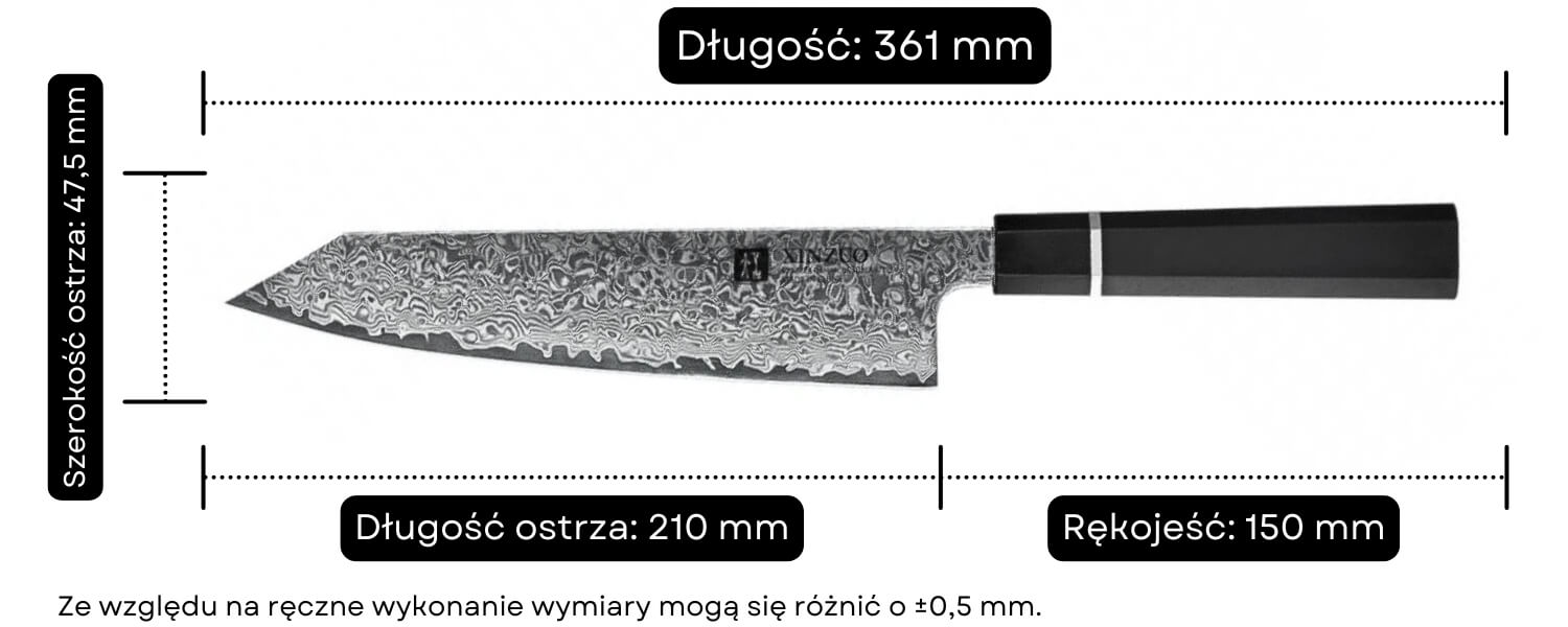 Ręcznej produkcji nóż XinZuo Bunka CZ wymiary