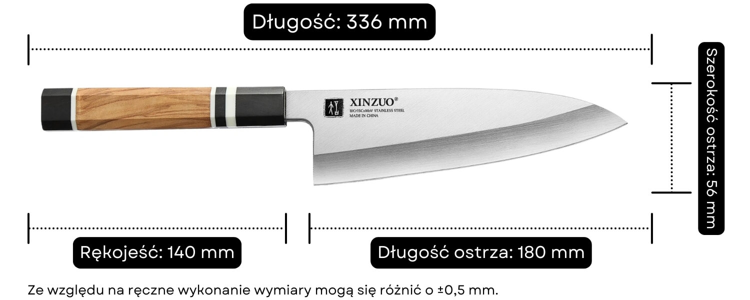 Nóż Deba F3S wymiary