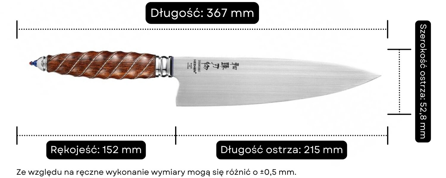 Nóż szefa kuchni HEZHEN F4 BÖHLER wymiary