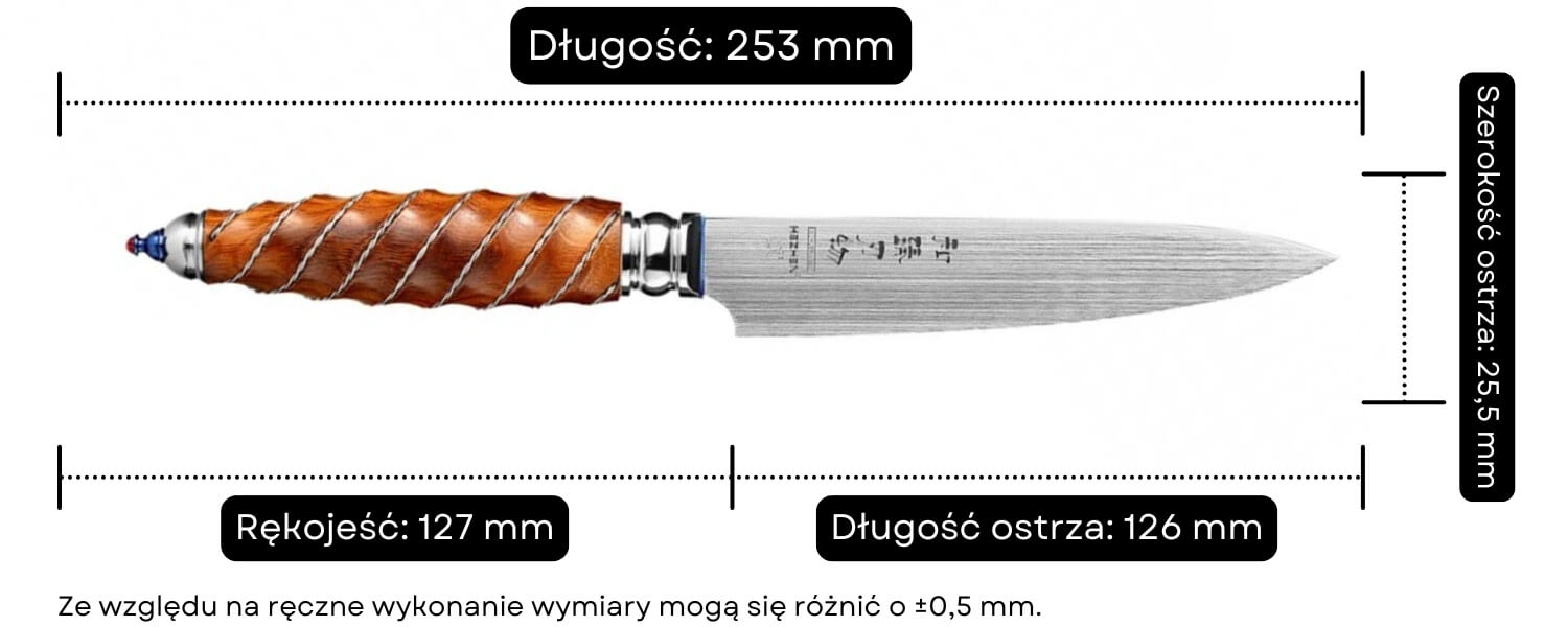 Nóż do warzyw i owoców HEZHEN F4 BÖHLER wymiary
