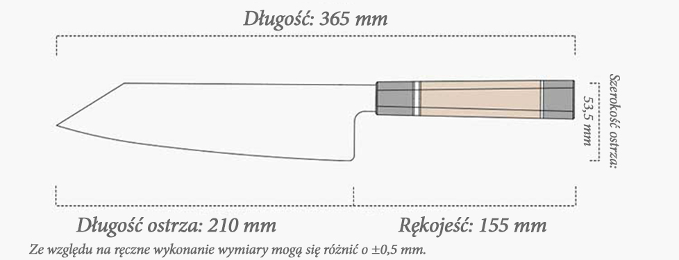 Nóż szefa kuchni XinZuo F5 wymiary