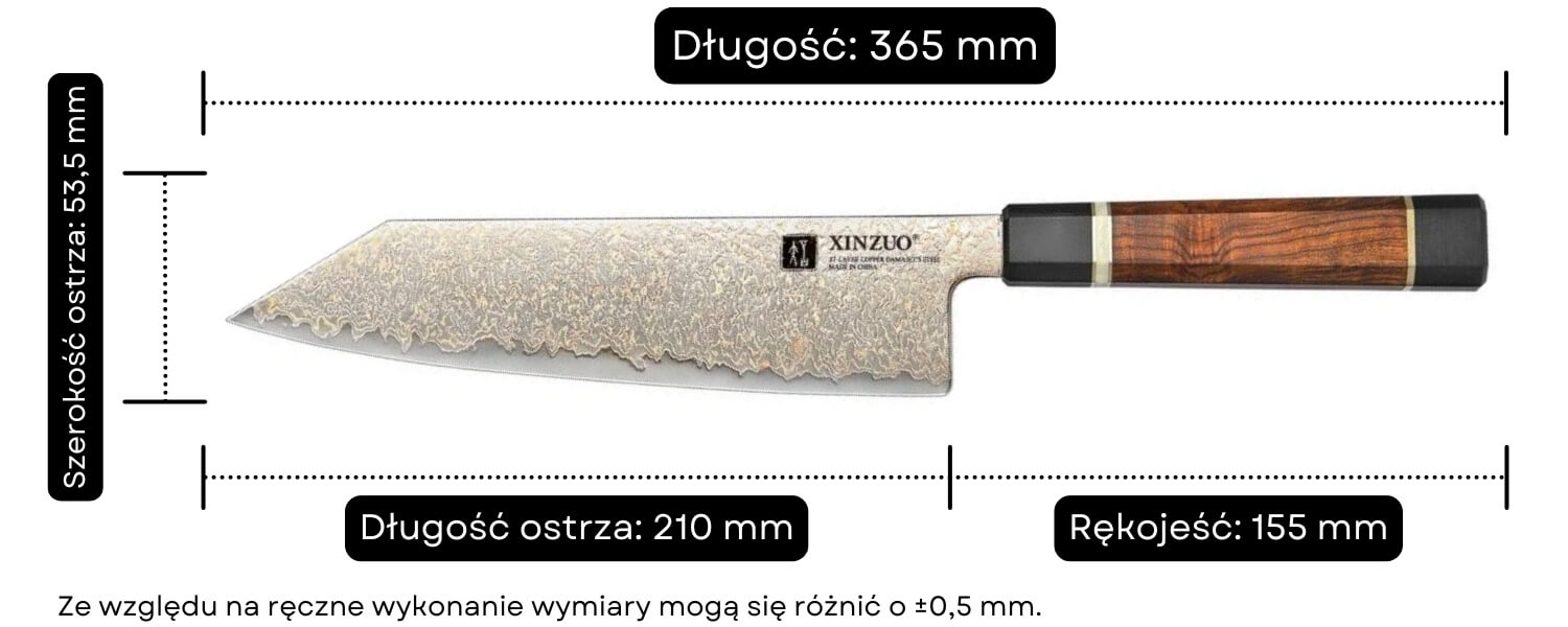Nóż szefa kuchni XinZuo F5C wymiary
