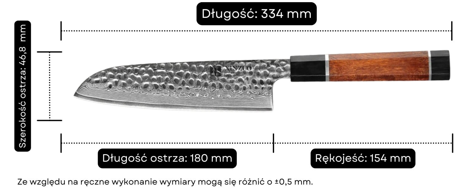 Nóż Santoku XinZuo PM8 wymiary