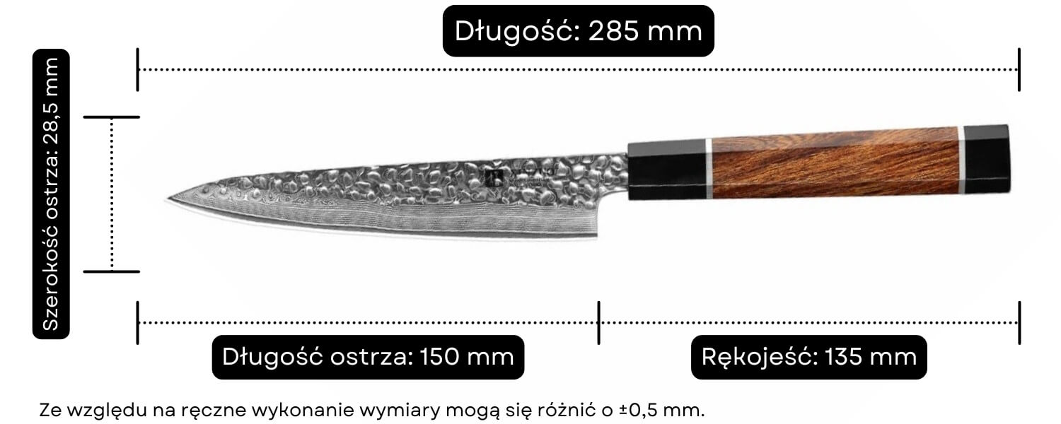 Nóż do warzyw i owoców XinZuo PM8 wymiary