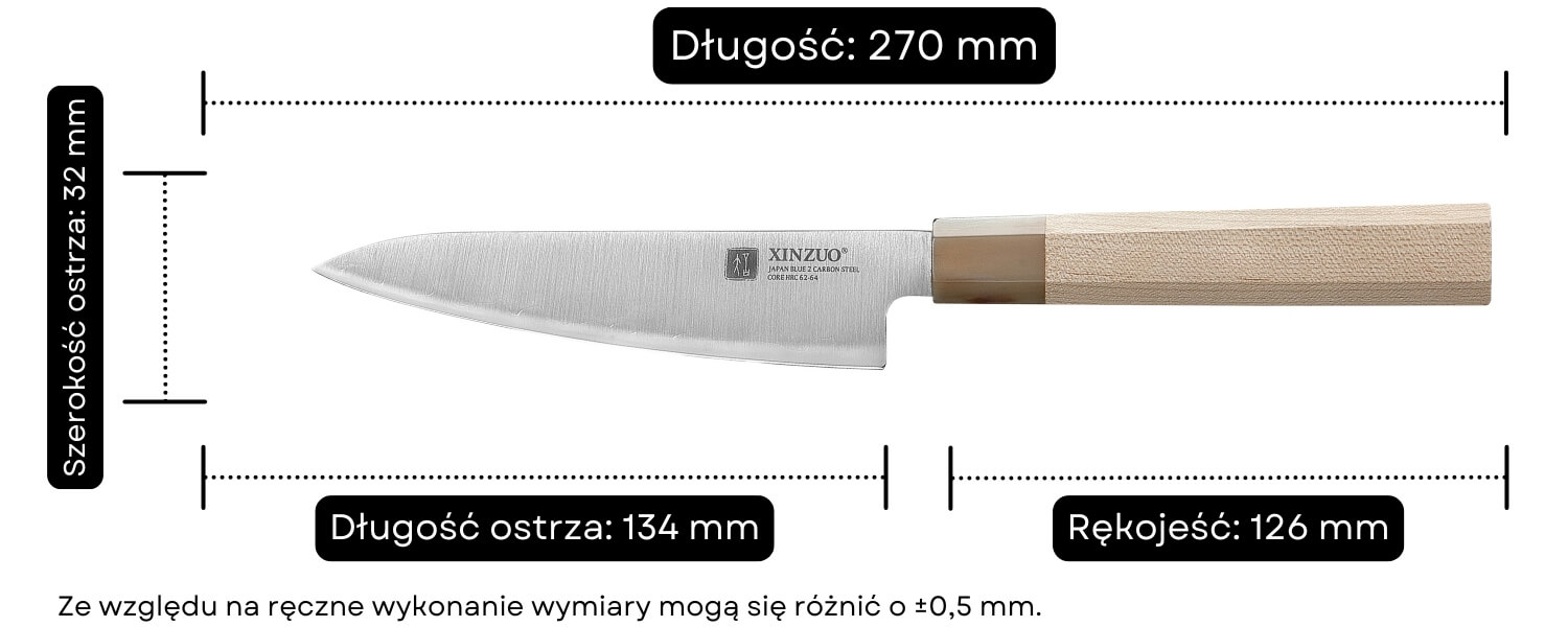 Wymiary noża do warzyw i owoców XinZuo PM8M