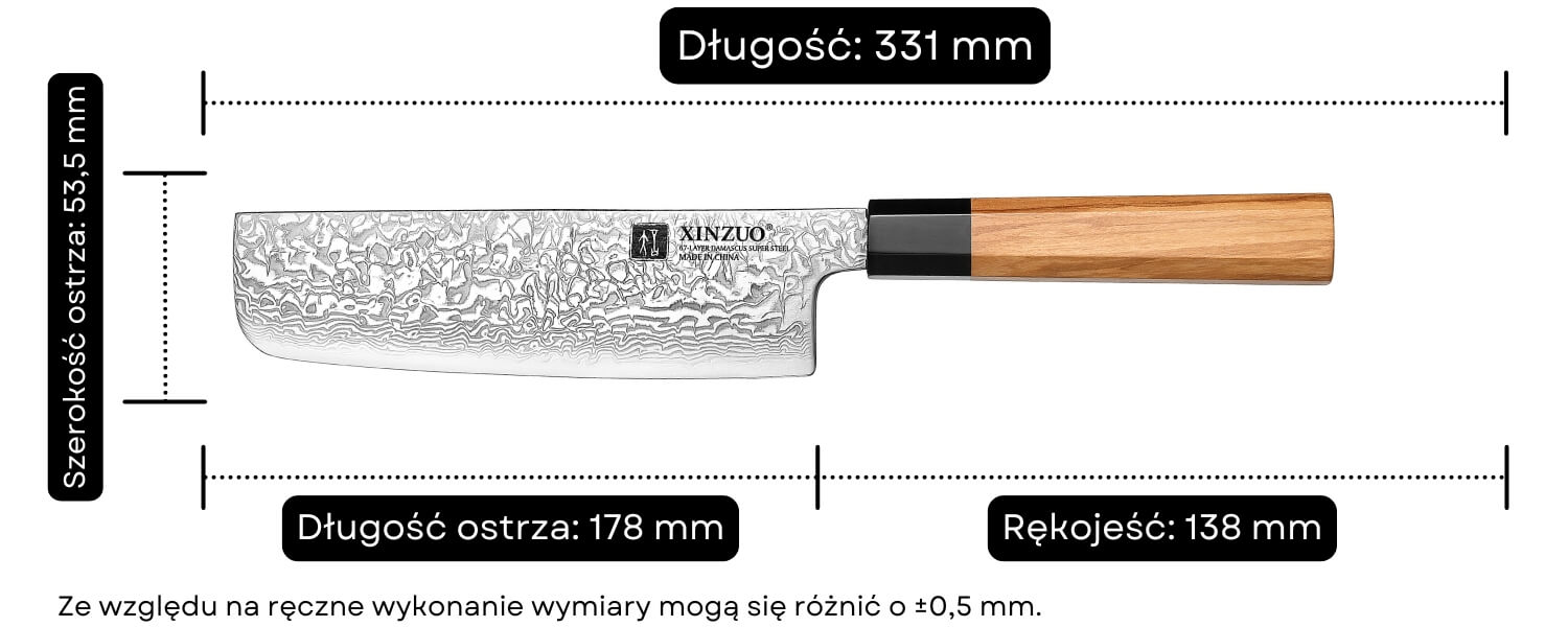 Wymiary noża Nakiri XinZuo PM8O 