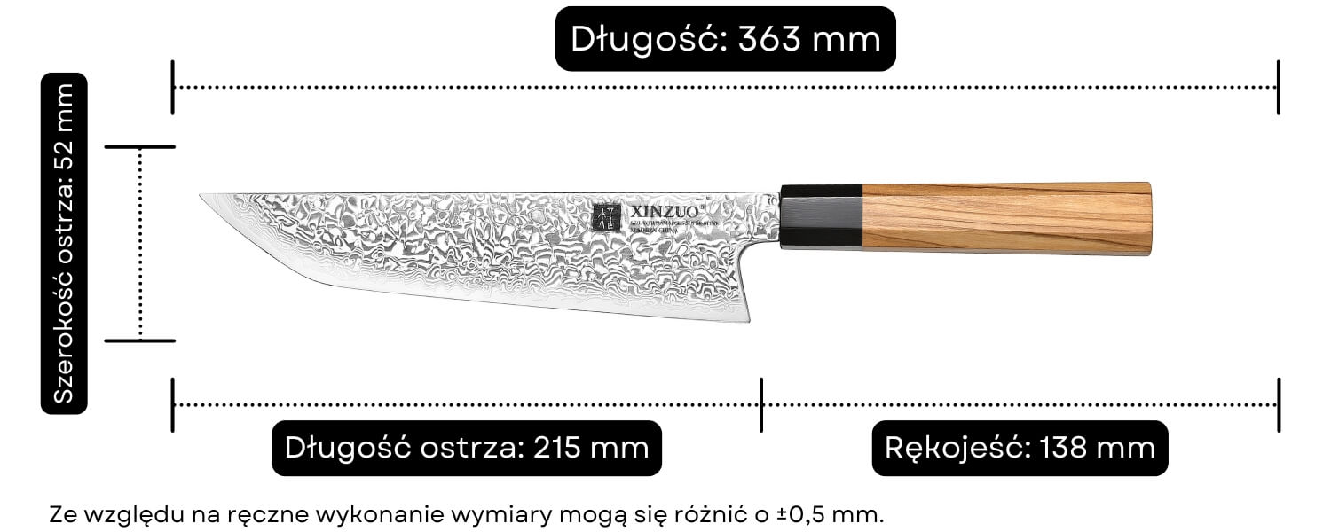 Wymiary noża Sakimura XinZuo PM8O 