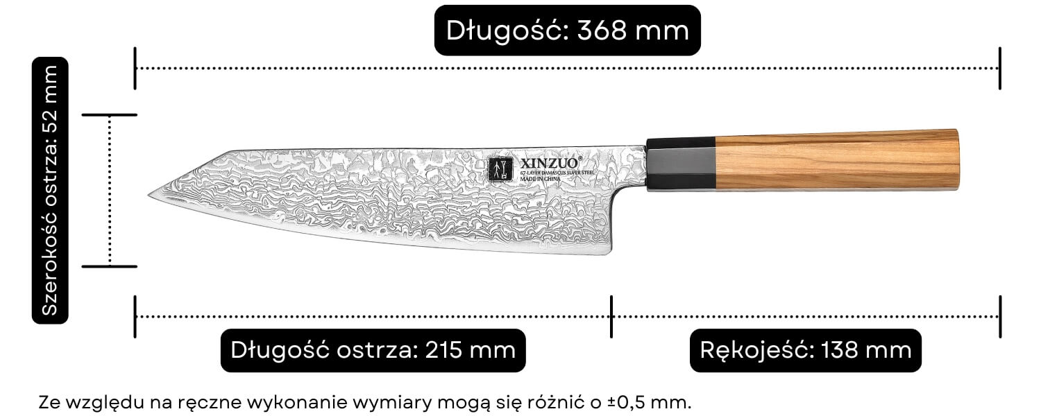 Wymiary noża Bunka XinZuo PM8O 