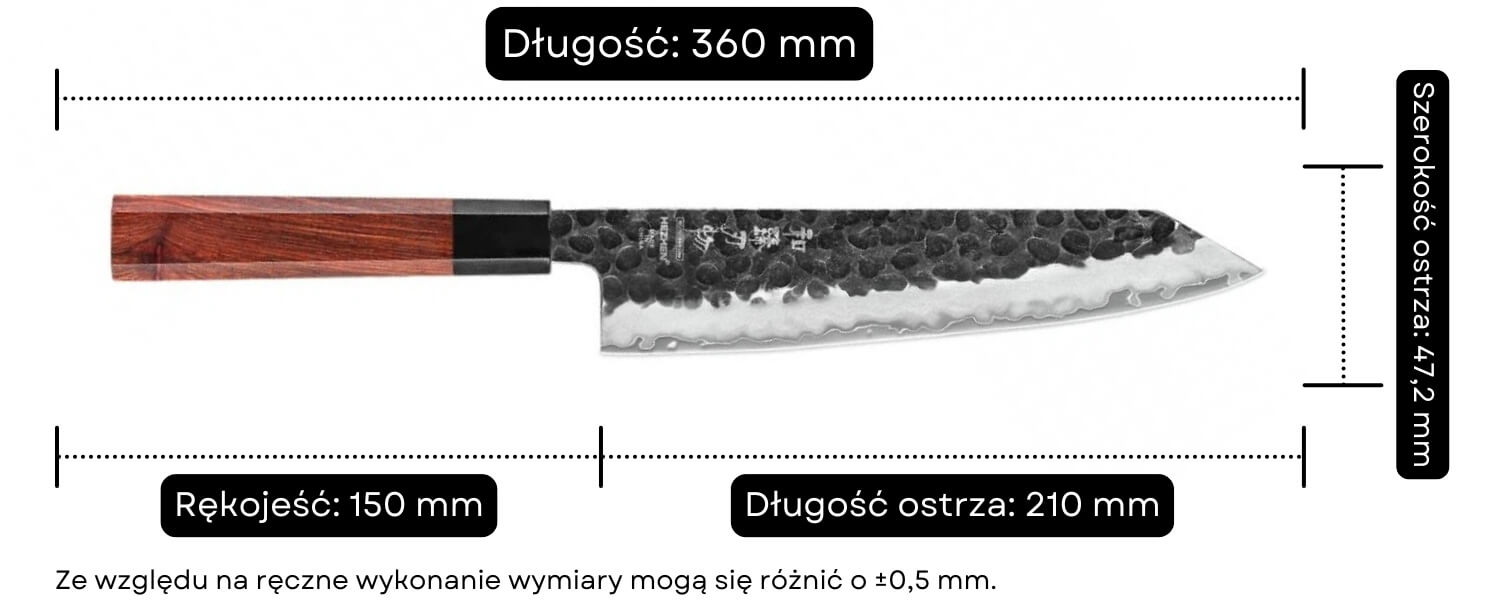 Nóż szefa kuchni HEZHEN PM8S wymiary