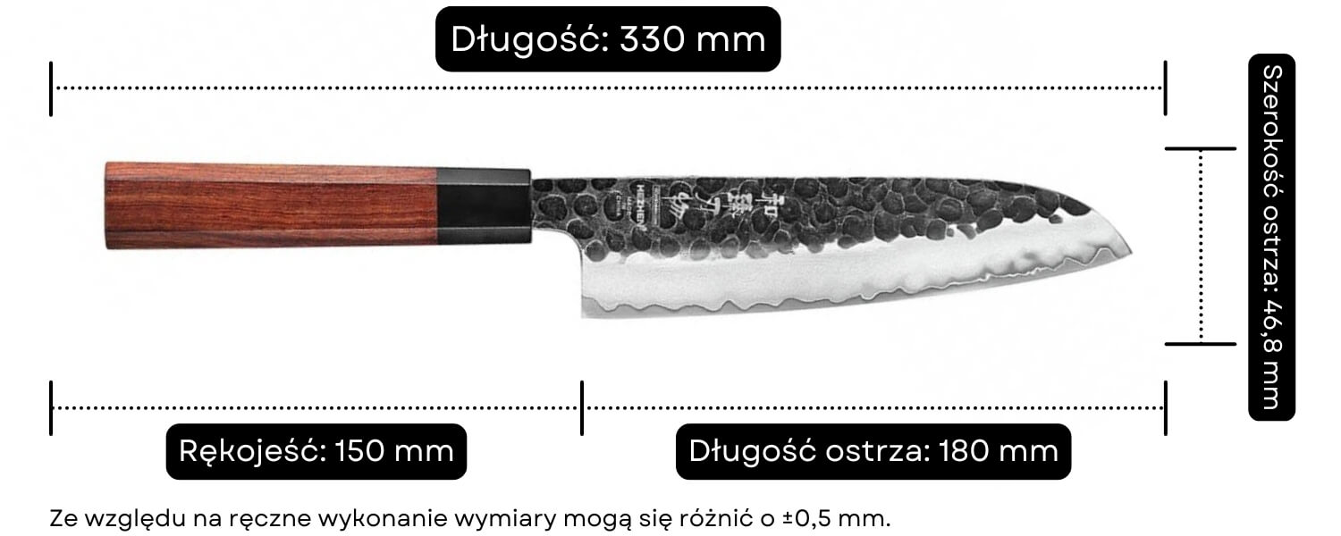 Nóż Santoku HEZHEN PM8S wymiary