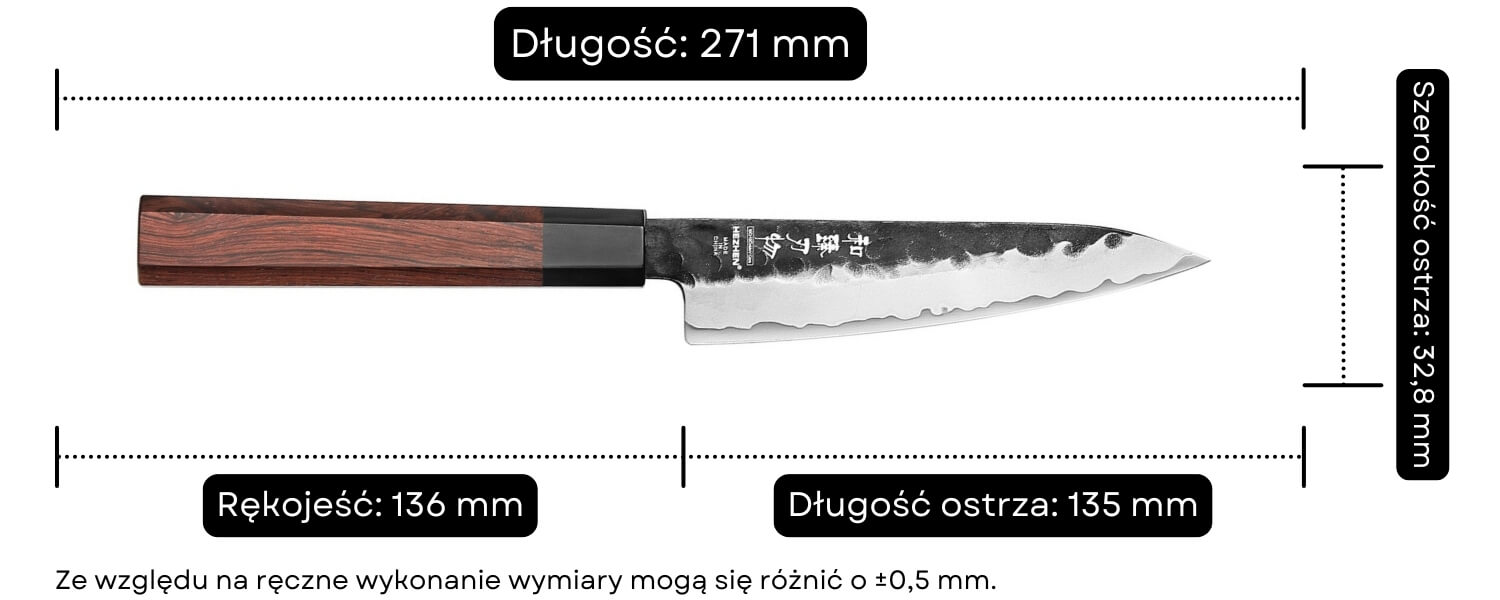 Nóż do warzyw i owoców HEZHEN PM8S wymiary