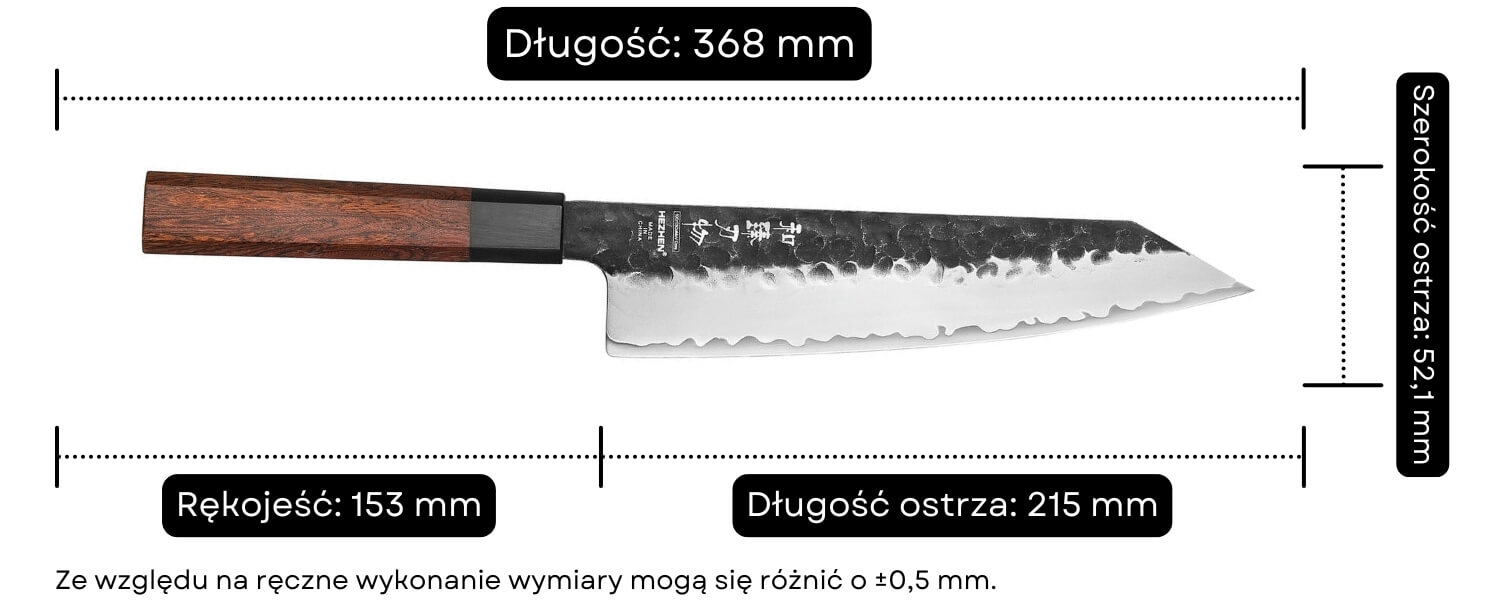 Nóż szefa kuchni HEZHEN PM8S wymiary
