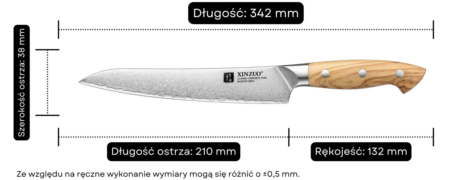 Wymiary noża do mięsa XinZuo Pin X02O