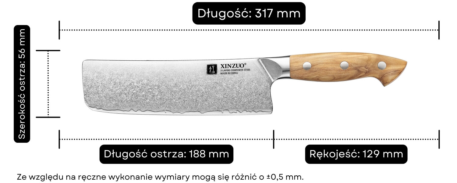 Wymiary noża Nakiri XinZuo Pin X02O