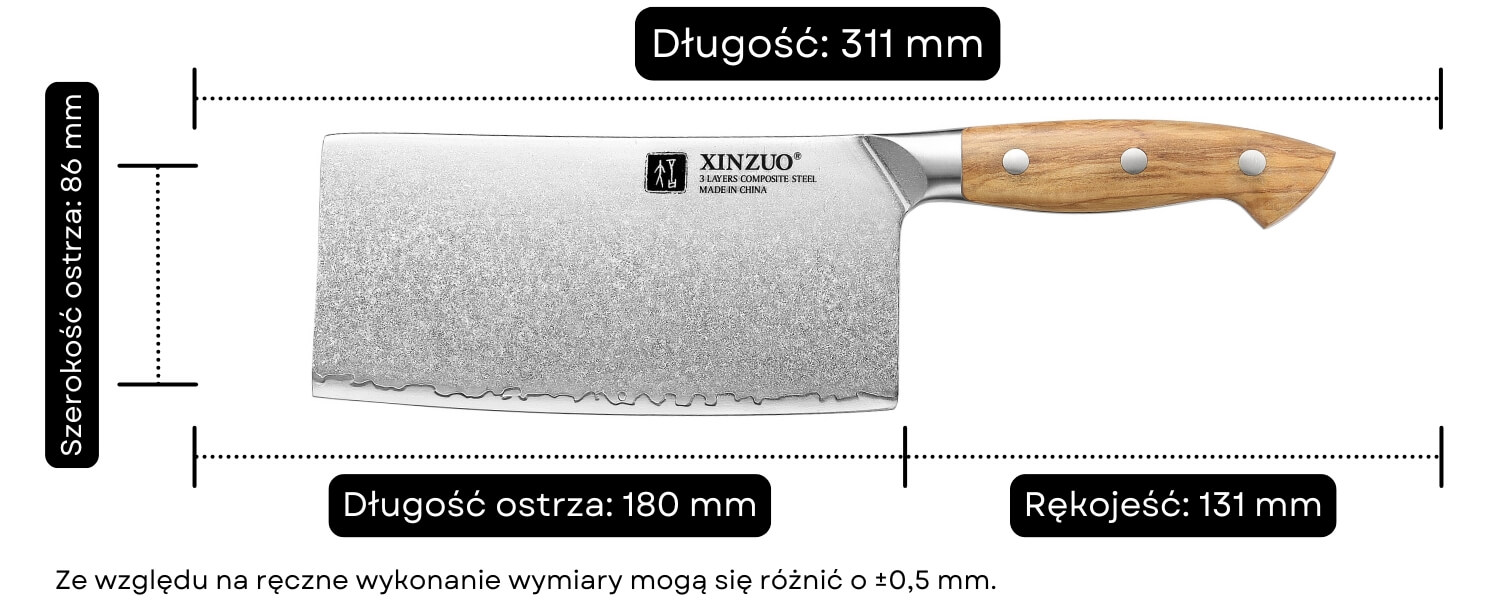 Wymiary noża TAO XinZuo Pin X02O