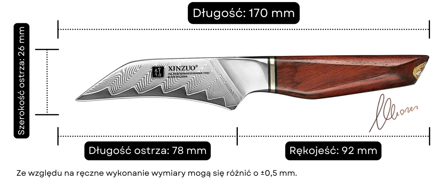 Wymiary noża do obierania XinZuo Xing X03