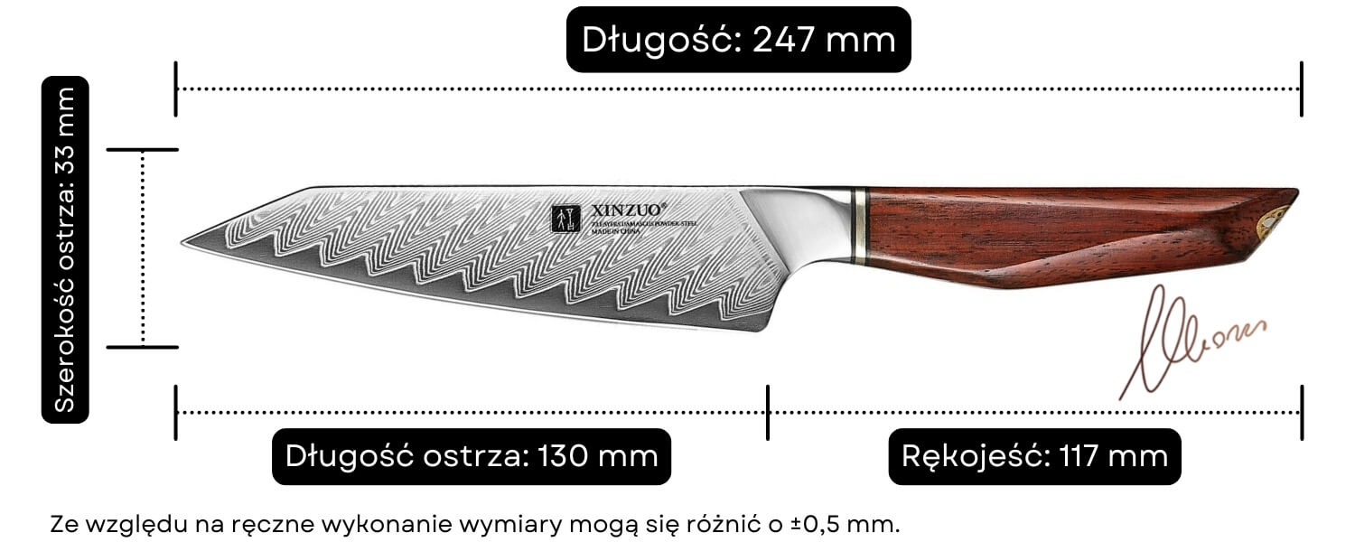 Wymiary noża do warzyw i owoców XinZuo Xing X03