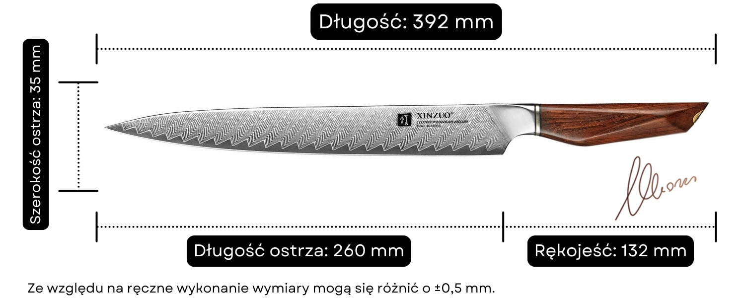 Wymiary noża do mięsa XinZuo Xing X03