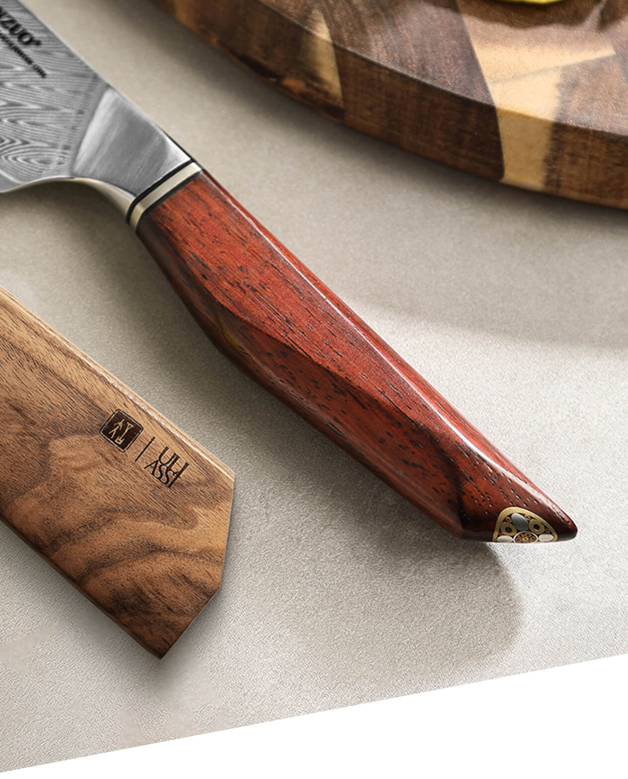 Nóż Santoku XinZuo Xing X03 - rękojeść z drewna palisandrowego