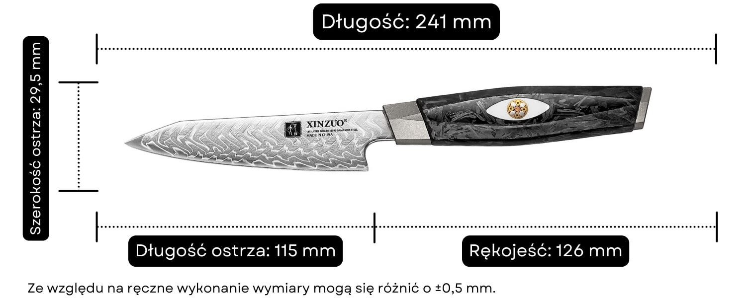 Wymiary noża do obierania XinZuo Li X04