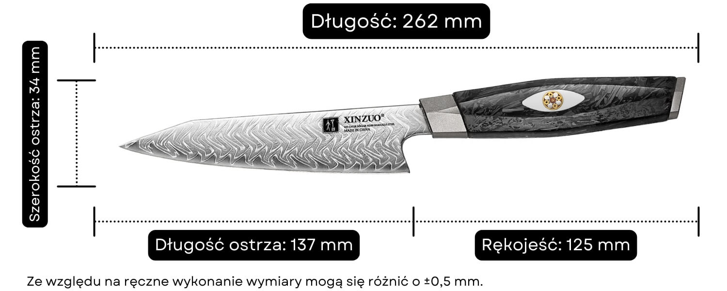 Wymiary noża do warzyw i owoców XinZuo Li X04