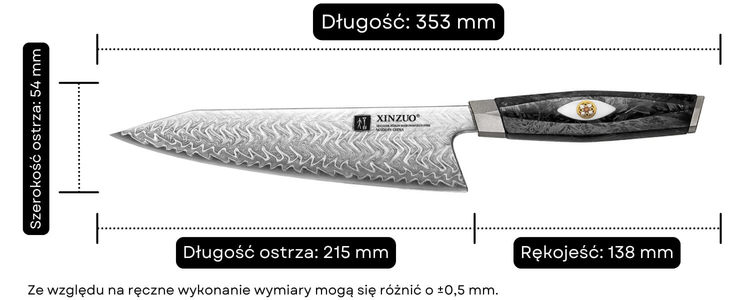 Wymiary noża szefa kuchni XinZuo MO