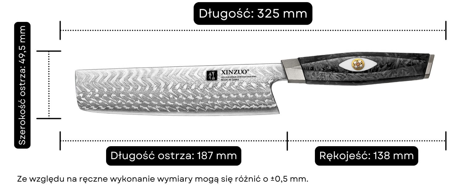 Wymiary noża Nakiri XinZuo Li X04