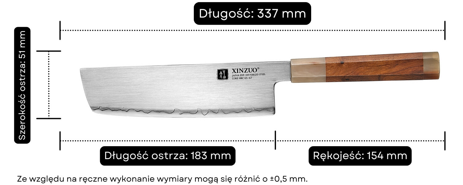 Wymiary noża Nakiri XinZuo Zhen X05Z