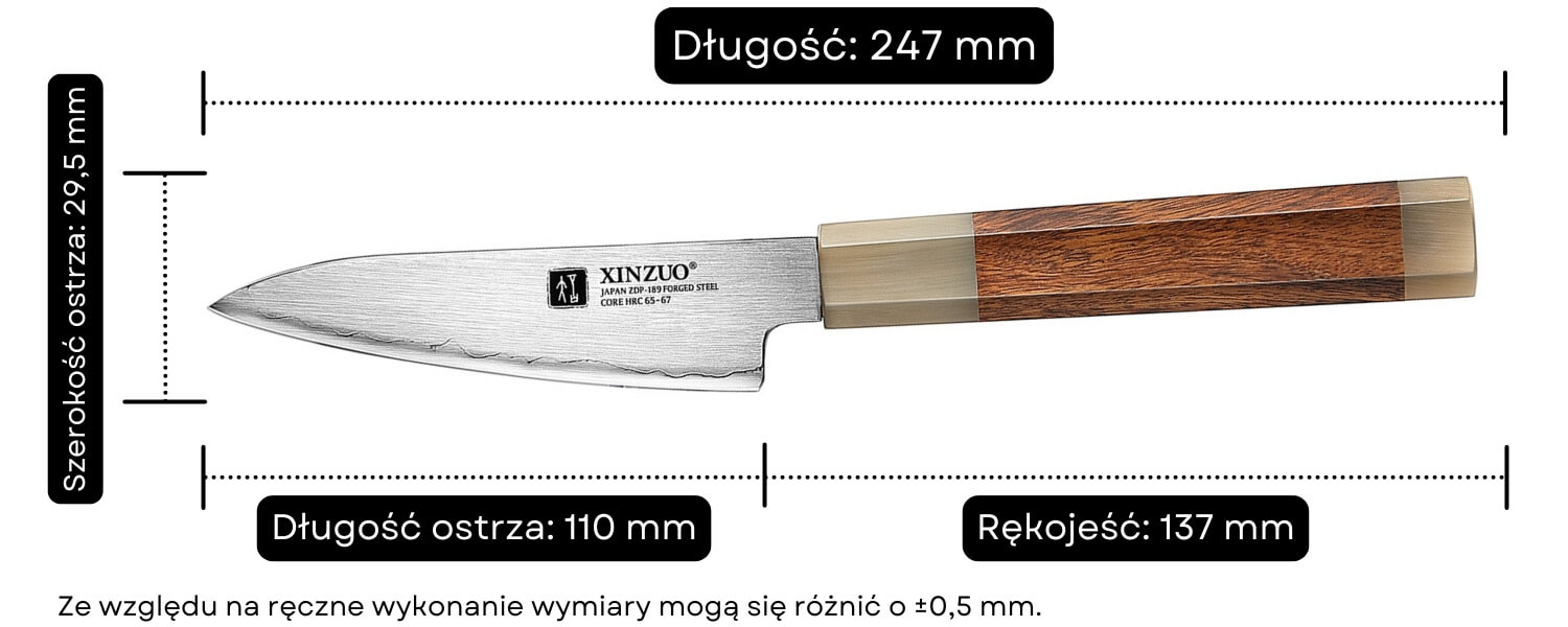 Wymiary noża do obierania XinZuo Zhen X05Z