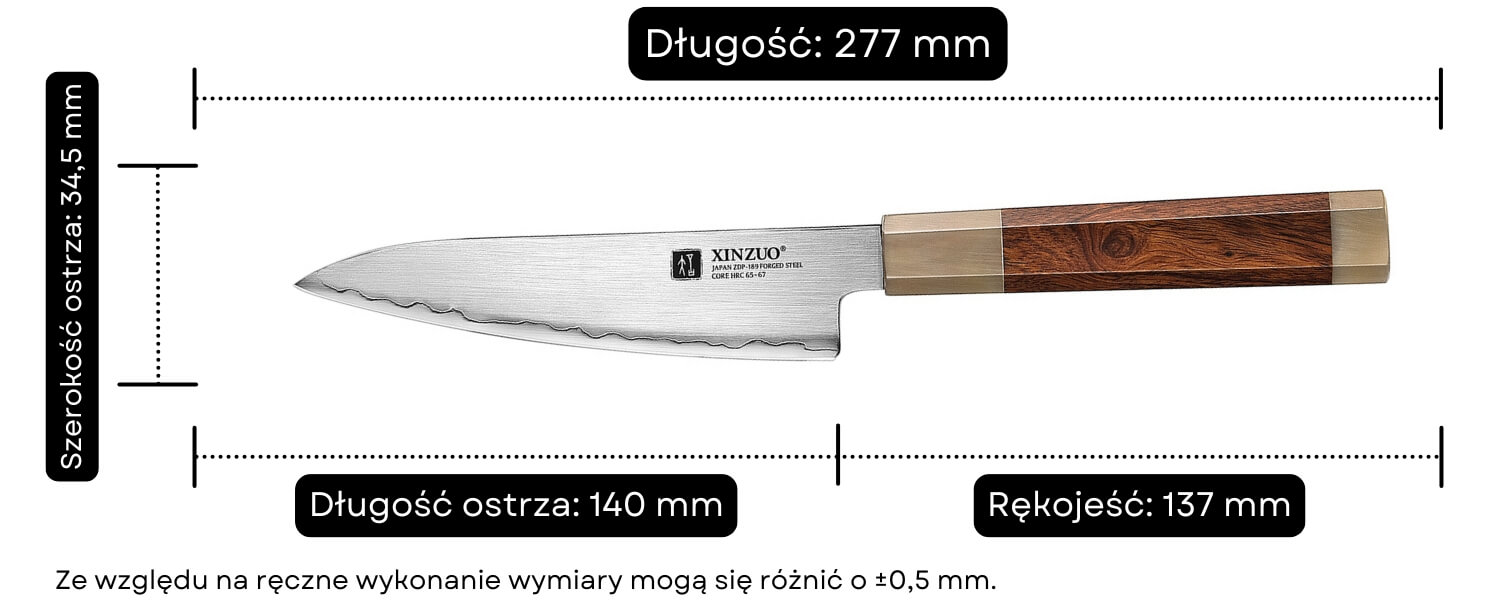 Wymiary noża do warzyw i owoców XinZuo Zhen X05Z
