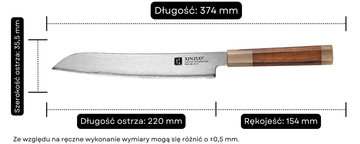 Wymiary noża do chleba XinZuo Zhen X05Z