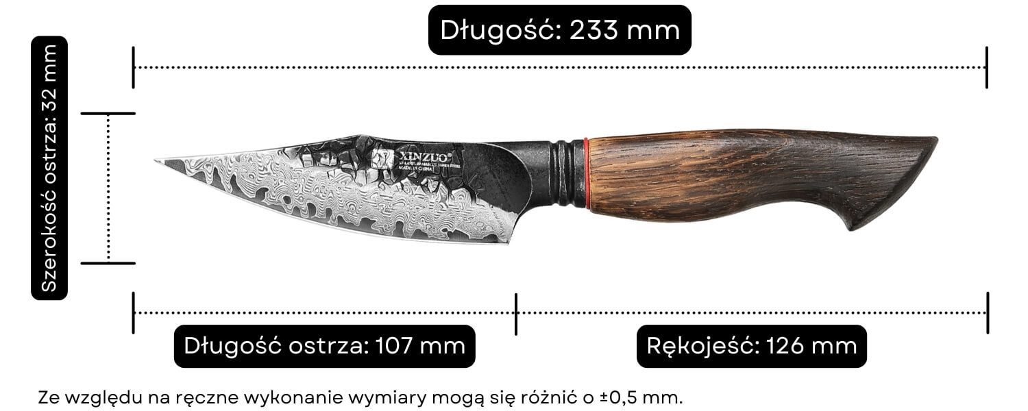 Wymiary noża do obierania XinZuo Mo