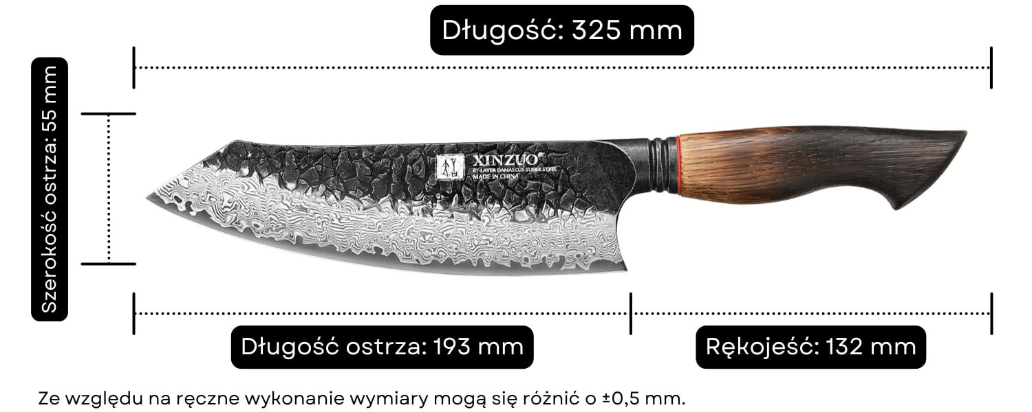 Wymiary noża santoku XinZuo Mo