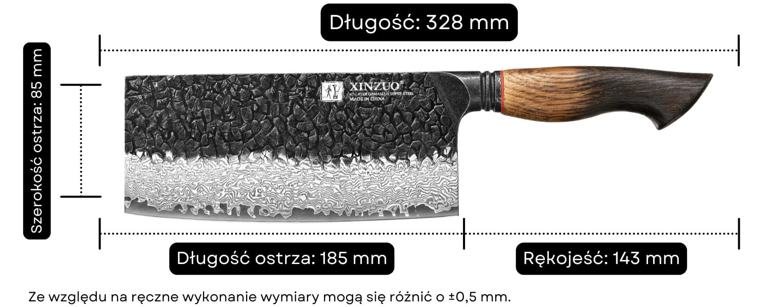 Uniwersalny chiński nóż TAO XinZuo Mo X06 - wymiary