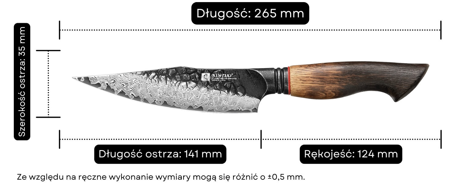 Wymiary noża do warzyw i owoców XinZuo Mo