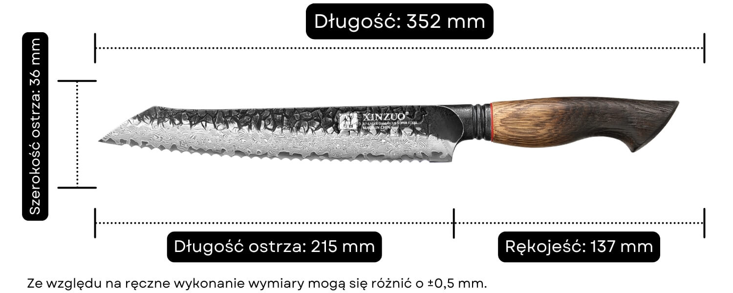 Wymiary noża do chleba XinZuo Mo