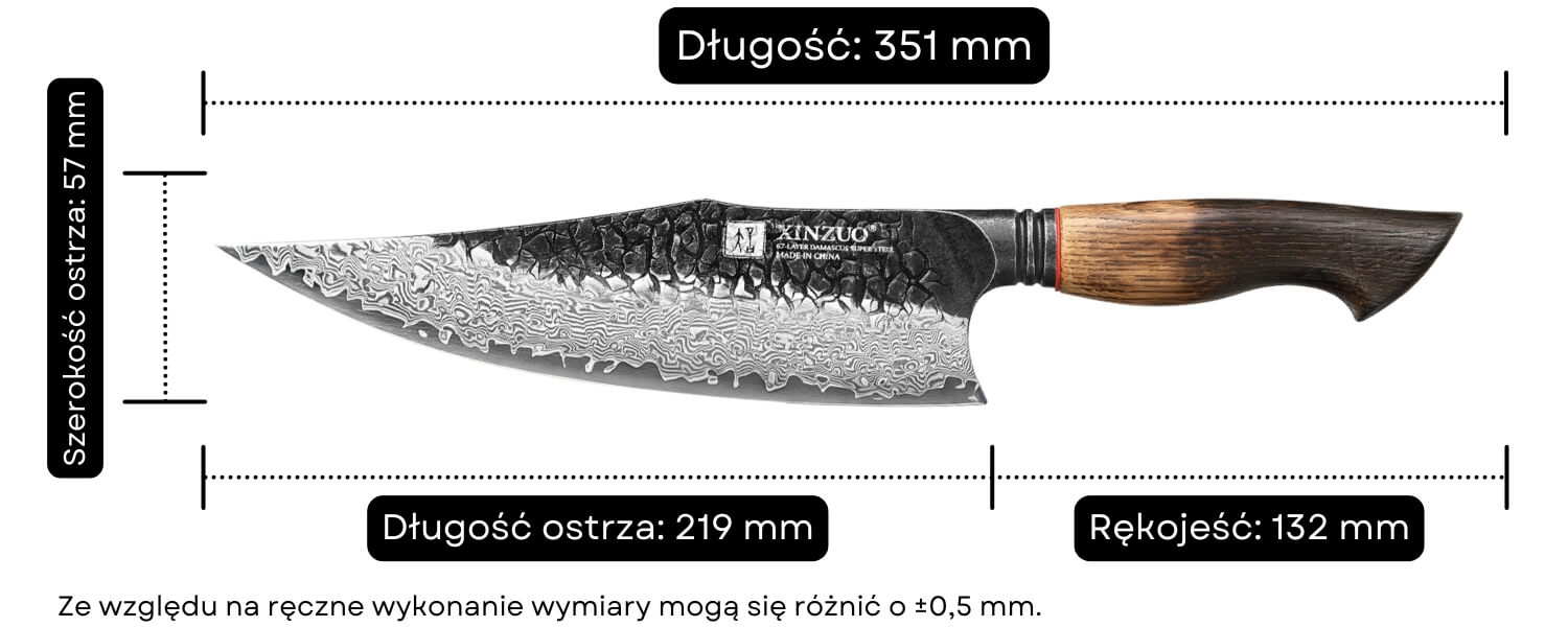 Wymiary noża szefa kuchni XinZuo MO