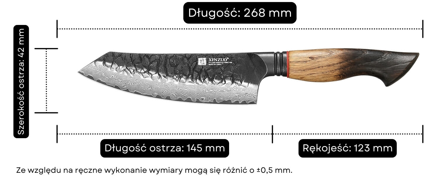 Wymiary noża santoku XinZuo Mo