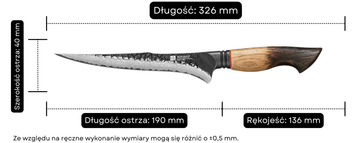 Wymiary noża do filetowania XinZuo MO