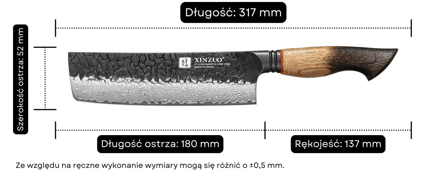 Wymiary noża Nakiri XinZuo MO