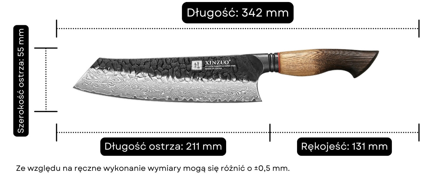 Wymiary noża szefa kuchni Bunka XinZuo MO