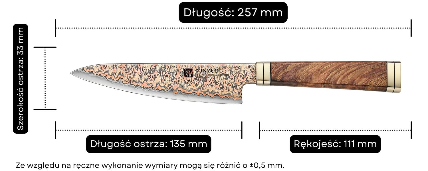 Wymiary noża do warzyw i owoców XinZuo X08C