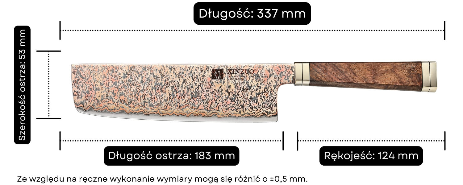 Wymiary noża Nakiri XinZuo X08C
