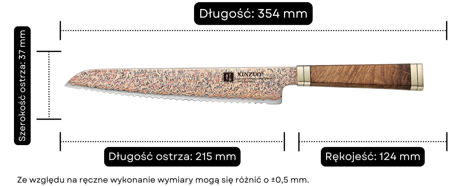 Wymiary noża do chleba XinZuo X08C